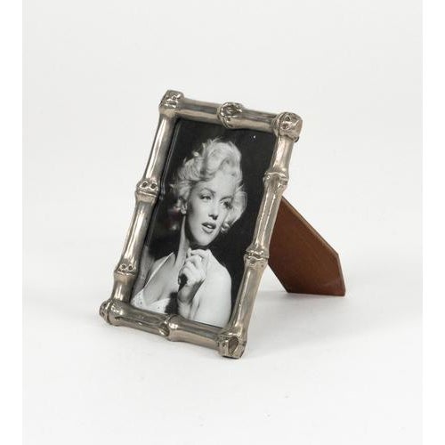 Midcentury beautiful little picture frame in faux bamboo silvered bronze, wood and glass in the style of Maison Baguès....