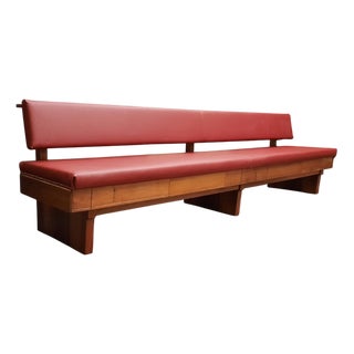 Mid-Century Modern Walnut and Leather Bench with Drawers, 1950s For Sale