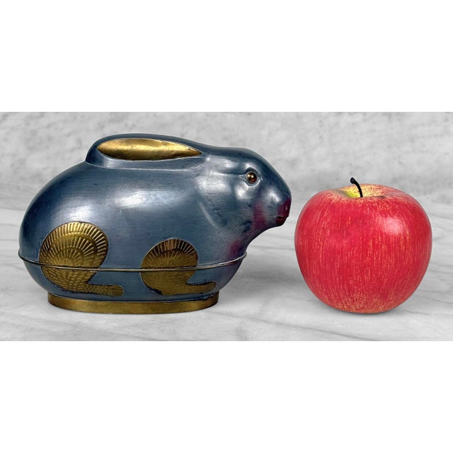 Original 20th Century Asian Rabbit "Egg Box" Made in Hong Kong Nicely Aged Pewter with Contrasting Brass Accenting Well...
