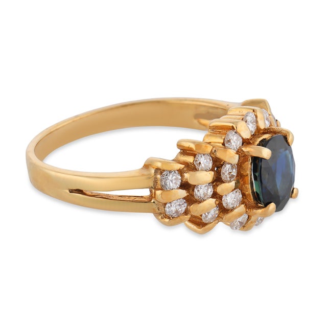 Vintage Sapphire Diamond 18k Yellow Gold Ring, Size 6 For Sale - Image 4 of 6