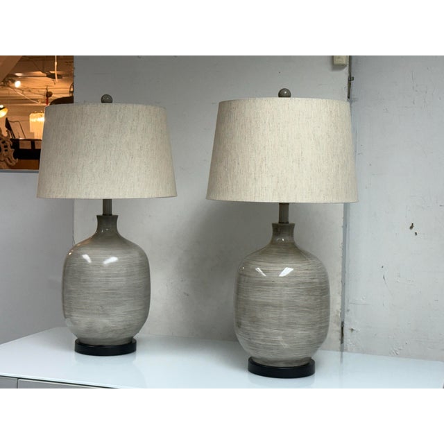 Modern Farmhouse Ceramic Table Lamps, Pair For Sale - Image 4 of 12