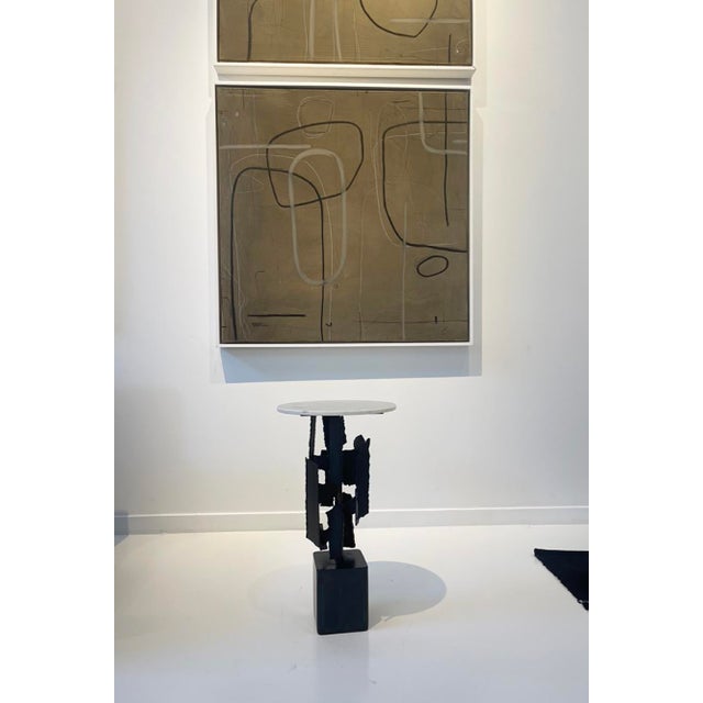 Abstract Brut Sculptural Side Table Steel & Marble For Sale - Image 3 of 6
