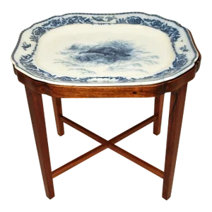 Antique Large Ceramic Platter With Custom Table