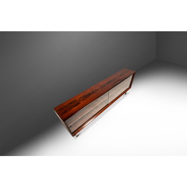 Bespoke 6ft Danish Mid-Century Modern Sofa Table / Display / Bookcase in Rosewood W/ Glass Sliding Doors, Denmark, C. 1960s For Sale In Orlando - Image 6 of 18