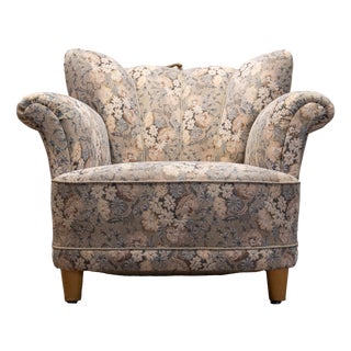 Vintage Danish Wingback Chair with Jacquard Fabric, 1940s For Sale
