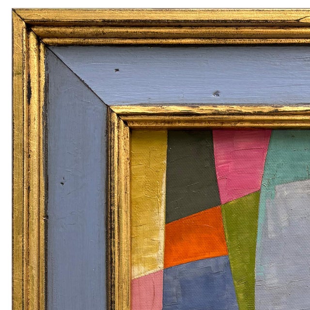 Various Artists Contemporary Abstract "Periwinkle Blue" Oil Painting in Vintage Painted Frame For Sale - Image 4 of 6