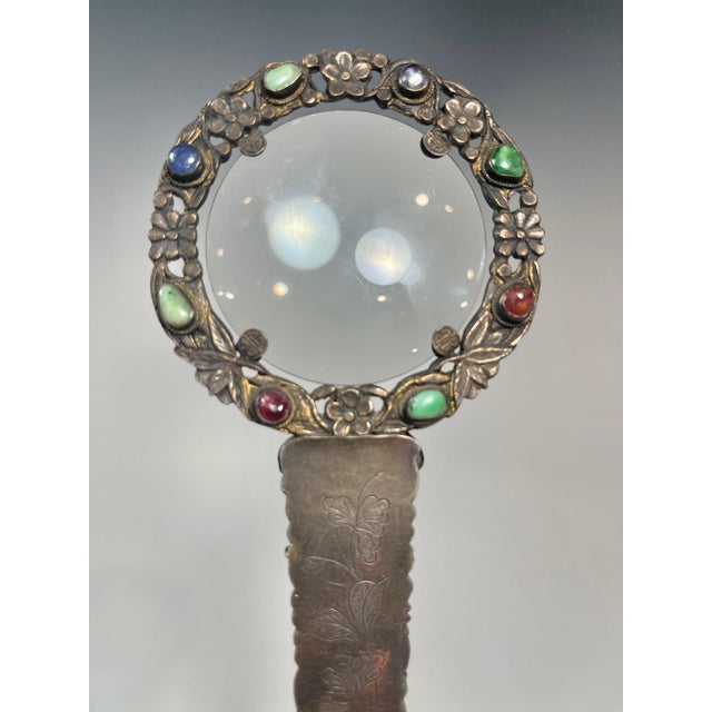Antique Chinese Export Silver and Open Work Nephrite Jade Magnifying Glass For Sale - Image 4 of 5