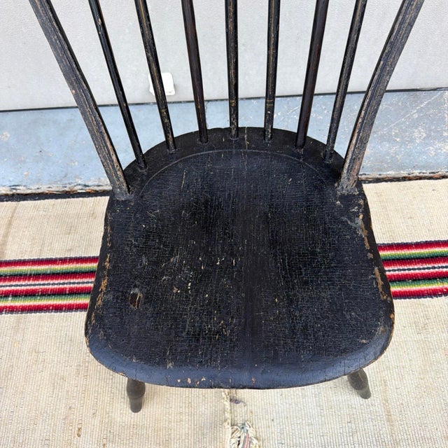 Wood Antique Black Painted Bow-Back Kitchen Windsor Side Chair, Ca. 1800 For Sale - Image 7 of 12