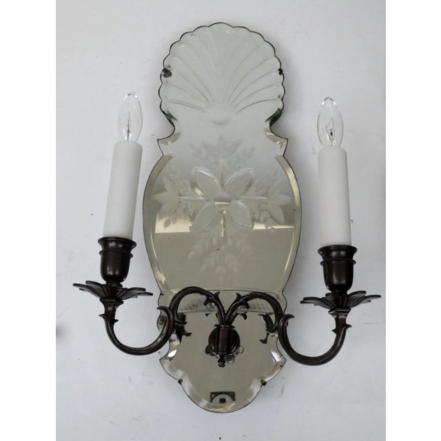 Early Georgian Style Wheel Cut Mirror Back Two-Light Sconces - A Pair For Sale - Image 4 of 10