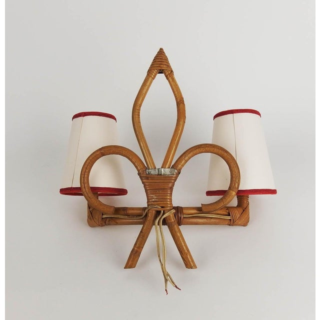 Wood Vintage Rattan Wall Lights, 1950s, Set of 2 For Sale - Image 7 of 11