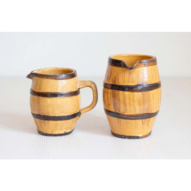 19th Century French Rustic Pottery Pitchers with Yellow and Brown Glaze For Sale - Image 4 of 6