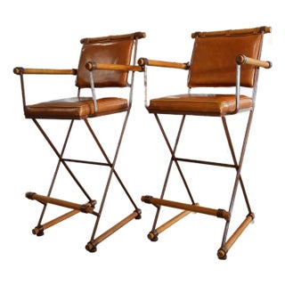 1970s X-Frame Bar Stools – Attributed To Cleo Baldon for Terra of California Pair For Sale