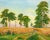Mid Century Fields of Wheat Landscape - Oil on Canvas-Wrapped Illustration Board Idyllic landscape of a path winding...