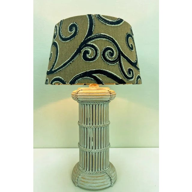 Large Italian Pencil Reed Bamboo Table Lamp, 1970s For Sale - Image 4 of 12