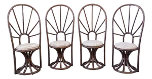 Bamboo Dining Chairs with High Curved Backrest, France, 1960s, Set of 4
