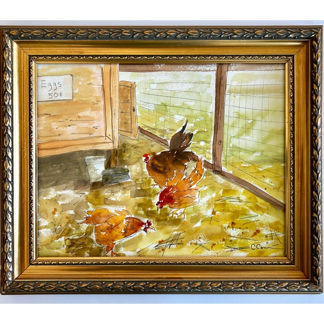 Original watercolor painting of these adorable chickens in my daughter “Holly’s Chicken Yard.” They provide the family...