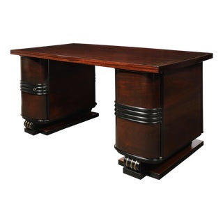 Art Deco Machine Age Partner Desk in Rosewood With Ebonized Fluted Detailing For Sale