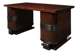 Art Deco Machine Age Partner Desk in Rosewood With Ebonized Fluted Detailing