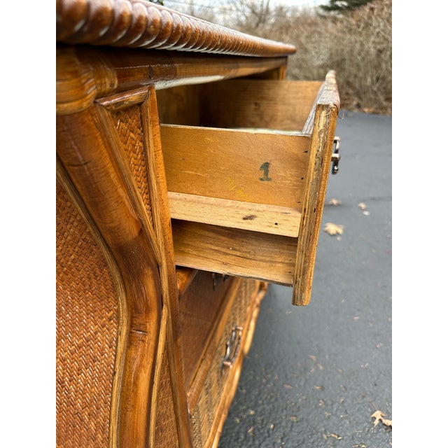 Wood Handsome Seagrass and Rattan Dresser For Sale - Image 7 of 11