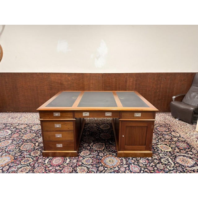 Large English Chesterfield Partners Desk For Sale - Image 4 of 18
