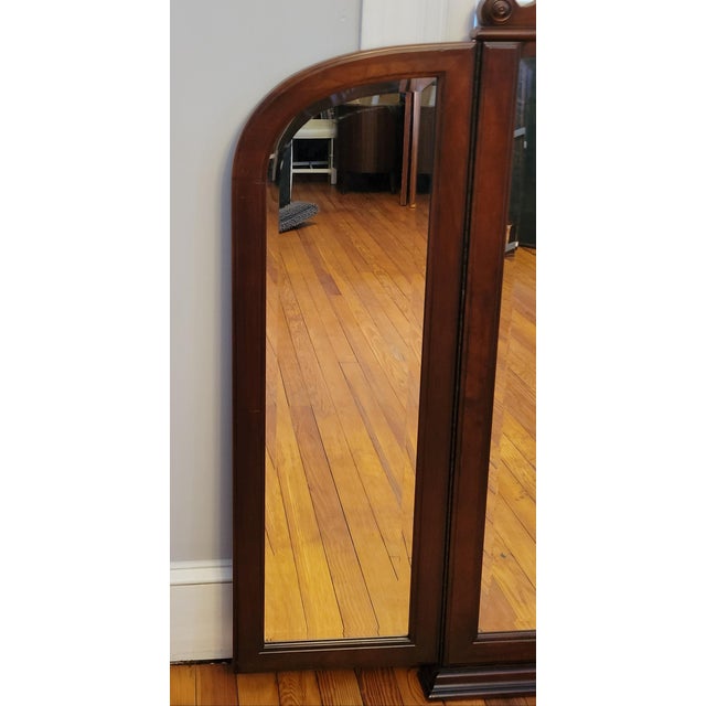 Wood 1990s Lineage by Drexel Trifold Cherry Dresser Mirror For Sale - Image 7 of 11