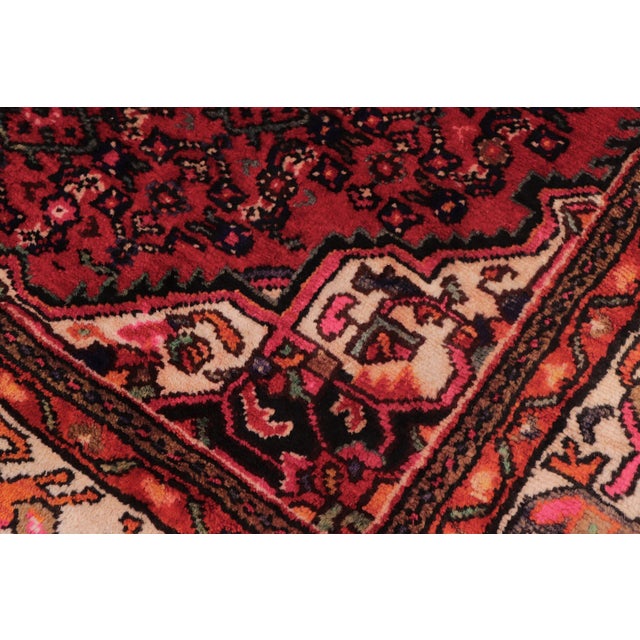 Traditional Vintage Hand-Knotted Wool Rug – 6'8" X 9'8" – Red & Blue Geometric Medallion Traditional Rug For Sale - Image 3 of 8