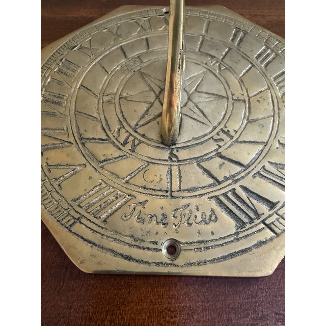 French Country Vintage English Country Brass Garden Sundial "Time Flies" For Sale - Image 3 of 7