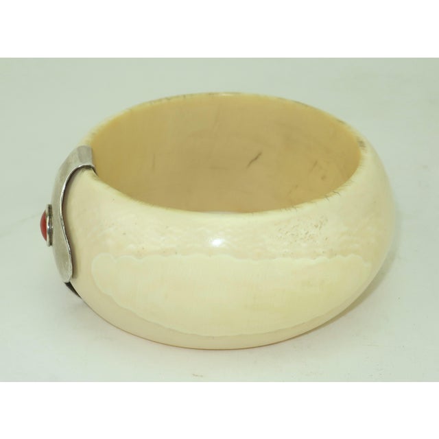 Bone Bangle Bracelet With Silver & Carnelian Accent, c.1970 For Sale - Image 4 of 9