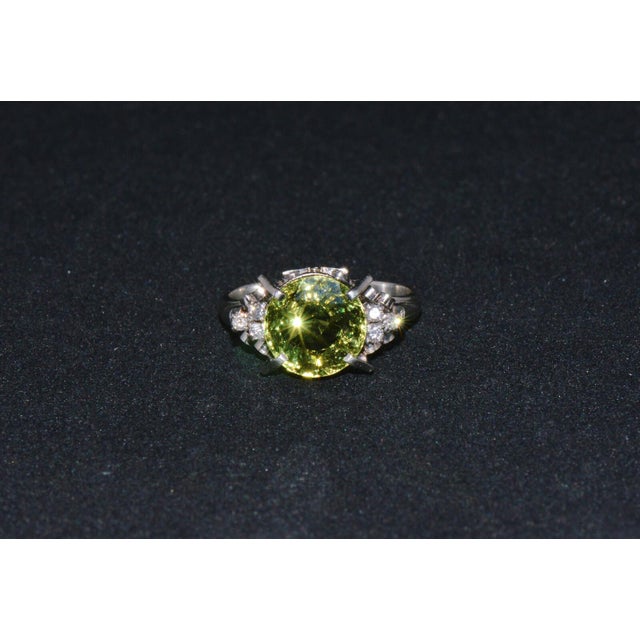 Late 20th Century Certified Natural 3.74cts vs Diamond Peridot Solid Platinum Dinner Cocktail Ring, Size 9 For Sale - Image 11 of 12