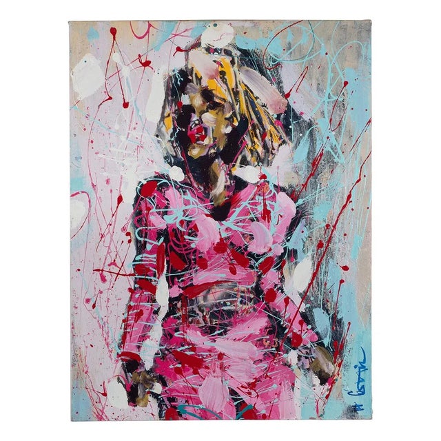 "Portrait of a Woman in Pink" Contemporary Modernist Abstract Figurative Oil Painting by Costain For Sale - Image 9 of 9