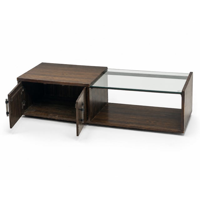 Vintage Art Deco Revival Figured-Wood and Glass Storage Coffee Table For Sale In Las Vegas - Image 6 of 12