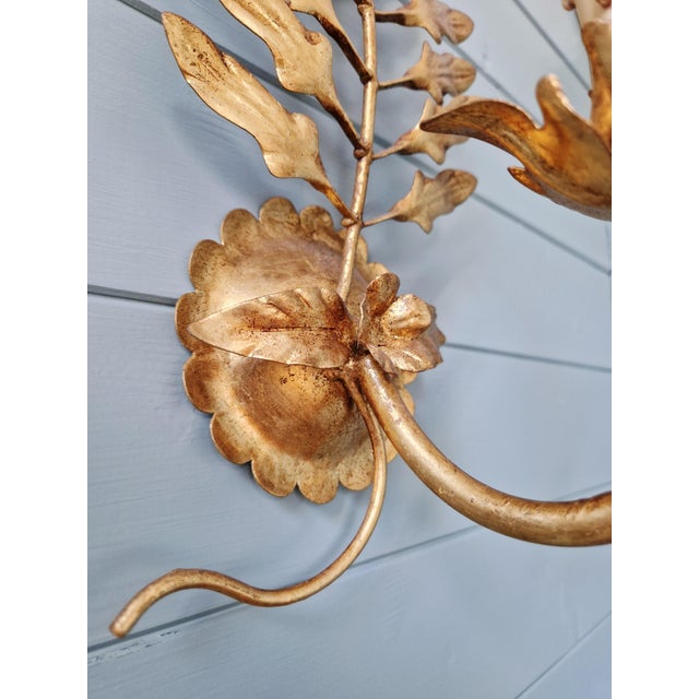 Gold Hollywood Regency Italian Wall Sconces in Gilt Metal, 1970s, Set of 2 For Sale - Image 8 of 13