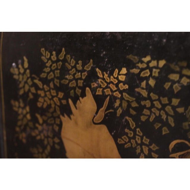 Large Hand Painted Toleware Tray Signed S. Callnin 1969 - "The Thunderstorm" Folk Art For Sale - Image 13 of 16