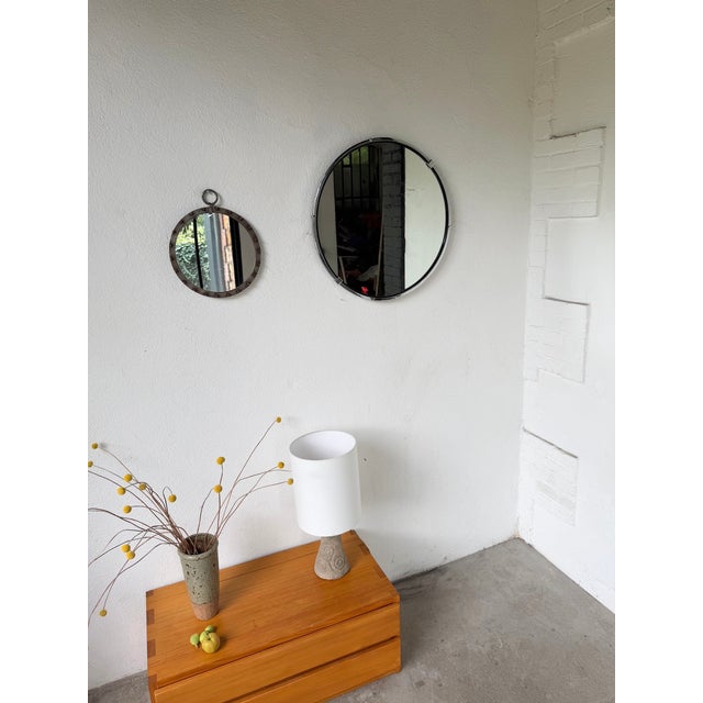 Vintage Round Metal Mirror, 1970s For Sale - Image 6 of 18