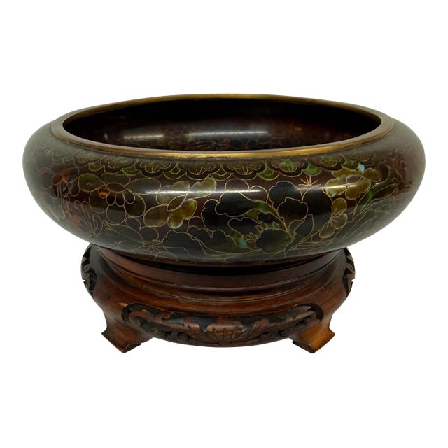 Chinese Cloisonné Chrysanthemum Bowl + Stand For Sale