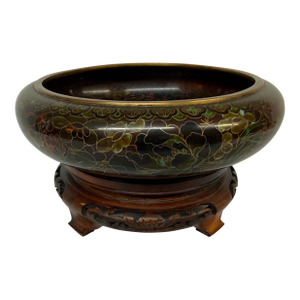 Chinese Cloisonné Chrysanthemum Bowl + Stand