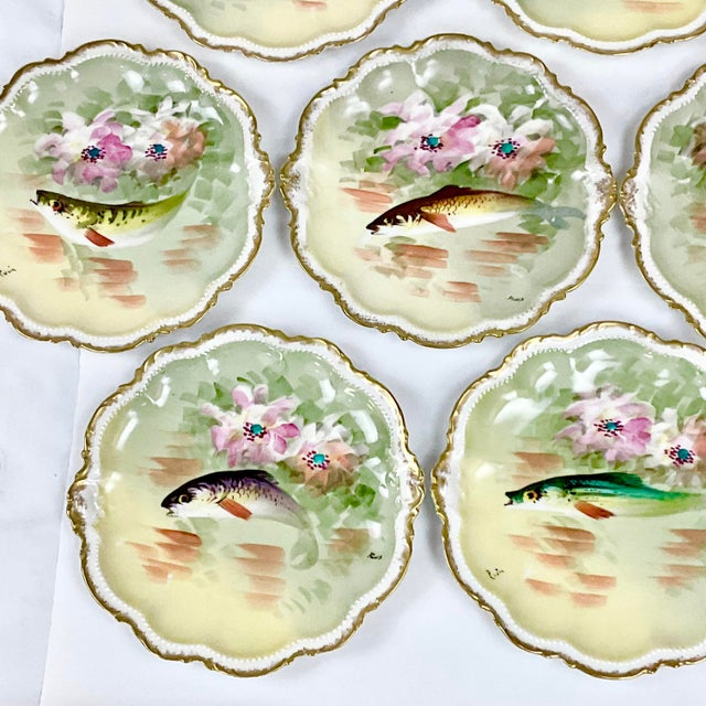 1800s Antique French Limoges Porcelain George Borgfeldt Fish Game Dinnerware Set - 13 Pieces, Service for 10. For Sale - Image 16 of 18