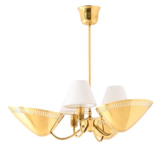 Scandinavian Modern Brass Ceiling Lamp in Gold and White, 1950s For Sale