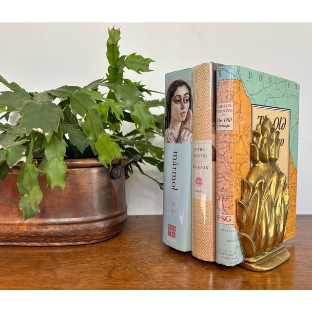 1980s Vintage Newport Virginia Metalcrafters Pineapple Brass Bookends- A Pair For Sale - Image 5 of 6