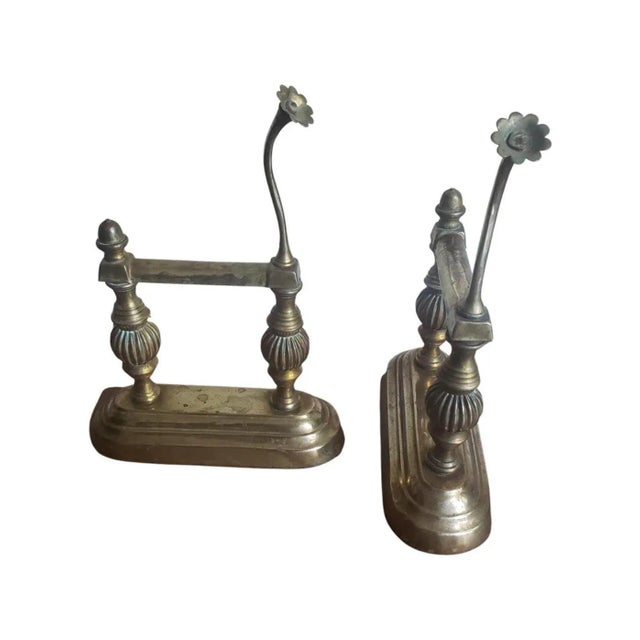 Metal 1920s "Home Sweet Home" Solid Brass Fireplace Fender and Fireplace Dogs Set- 3 Pieces For Sale - Image 7 of 11