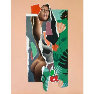 RemixD-6 (Peach Tea) by Grant Gilsdorf | Oil on ACM collage of a figure and floral elements For Sale