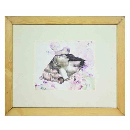 Woman, Mixed Media, Framed, 1990s For Sale - Image 4 of 4
