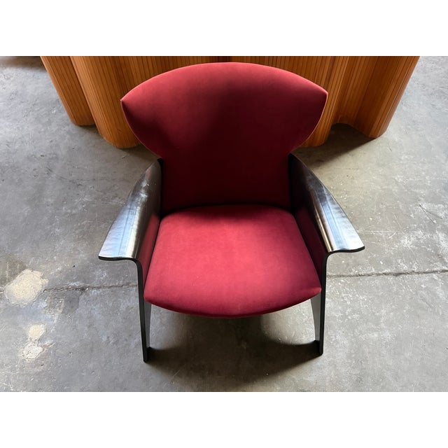 Wood Black Plywood Sofa with Burgundy Velvet Upholstery, 1980s For Sale - Image 7 of 7