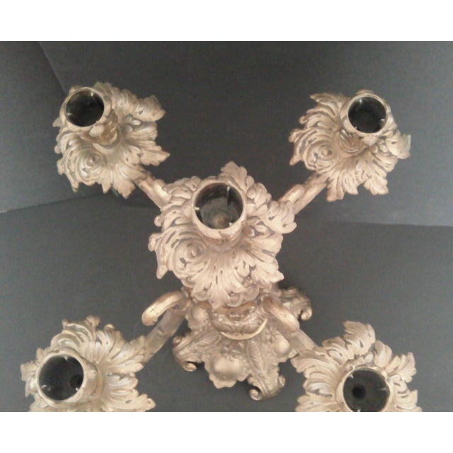 Early 20th Century Vintage Old Retro Brass Candelabra Brevettato/European Style 5-Arm For Sale - Image 5 of 18