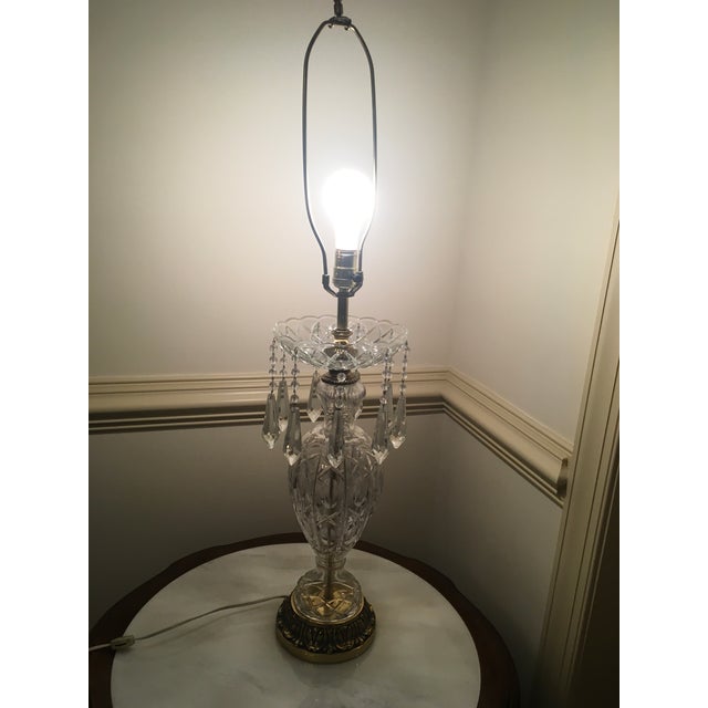 Pair Mid20th Century UrnShaped Crystal Chandelier Lamps With Hanging
