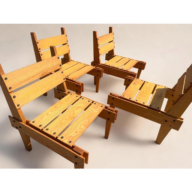 Vintage Brutalist Wooden Armchairs, 1960s, Set of 4 For Sale - Image 3 of 8