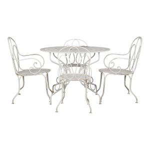 Antique French Art Nouveau White Wrought Iron Painted Garden Set