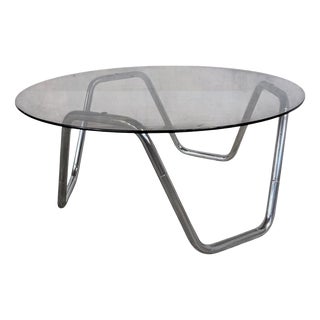Vintage Italian Smoked Glass and Chrome Coffee Table, 1970s For Sale