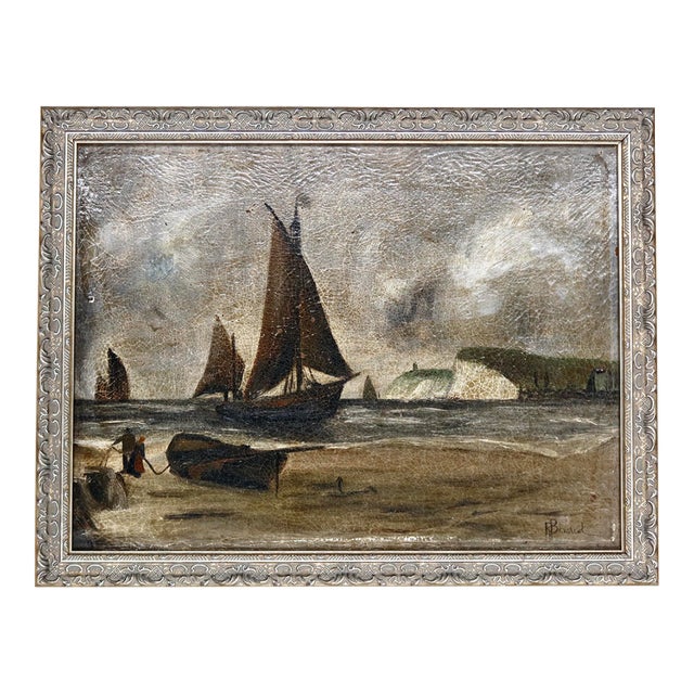 Antique French Oil Painting on Canvas — Signed Maritime Seascape, Circa 19th Century For Sale