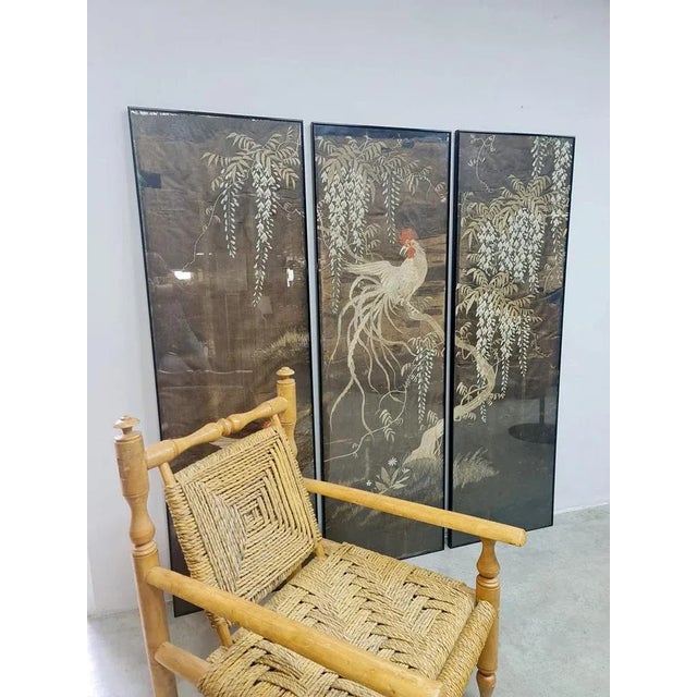 Japanese Showa Period Chinoiserie Embroidered Silk Wall Art, 1950s For Sale - Image 3 of 7